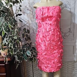 Catherine Regehr 100% Silk Pink Floral Applique Strapless Dress